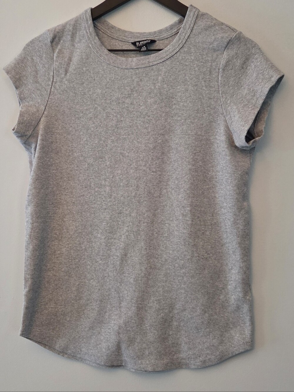 Buffalo David Bitton Women's Ribbed Grey Short-Sleeve Shirt Size L